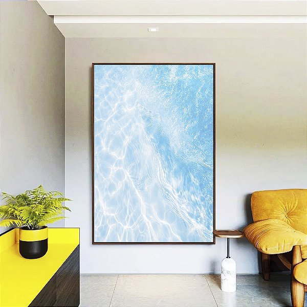 Quadro Vertical Mar Azul Claro Reflexos do Sol Areia Canvas Moldura