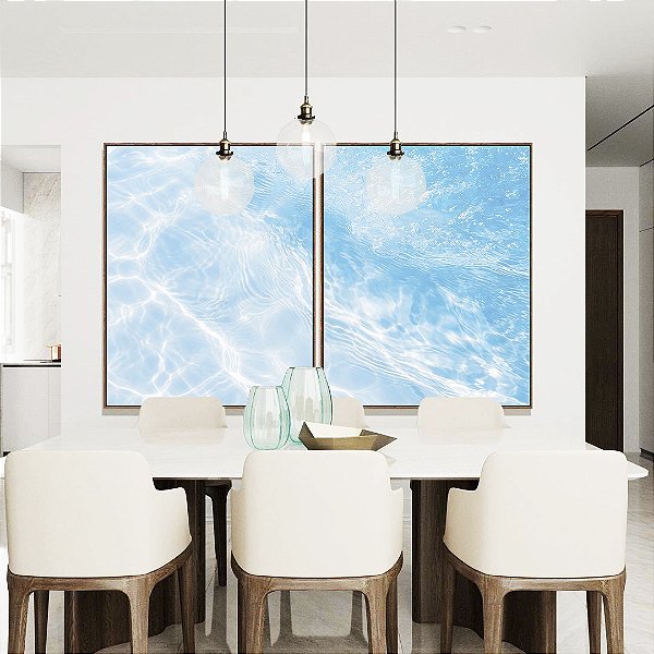 Duo de Quadros Mar Azul Claro Reflexos do Sol Areia Canvas Moldura