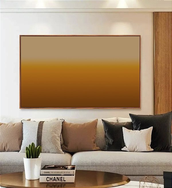 Quadro Horizontal Abstrato Degradê Areia Bronze Cobre Canvas Moldura