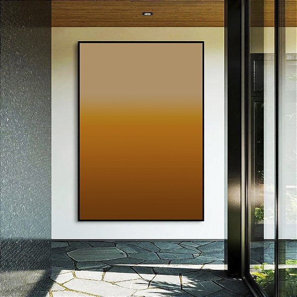 Quadro Vertical Abstrato Degradê Areia Bronze Cobre Canvas Moldura