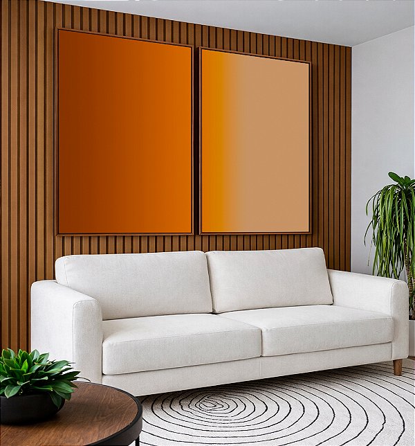 Duo de Quadros Abstrato Degradê Areia Bronze Cobre Canvas Moldura