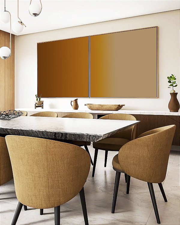 Duo de Quadros Quadrados Abstrato Degradê Areia Bronze Cobre Canvas Moldura