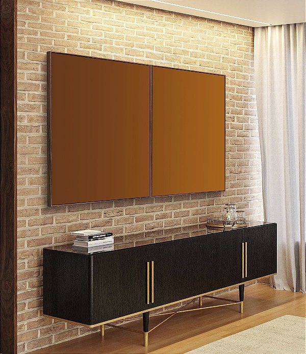 Duo de Quadros Abstrato Degradê Marrom Terra Cobre Canvas Moldura