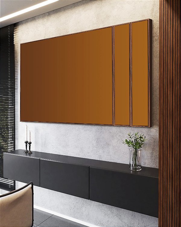 Trio de Quadros Estilizados Abstrato Degradê Marrom Terra Cobre Canvas Moldura