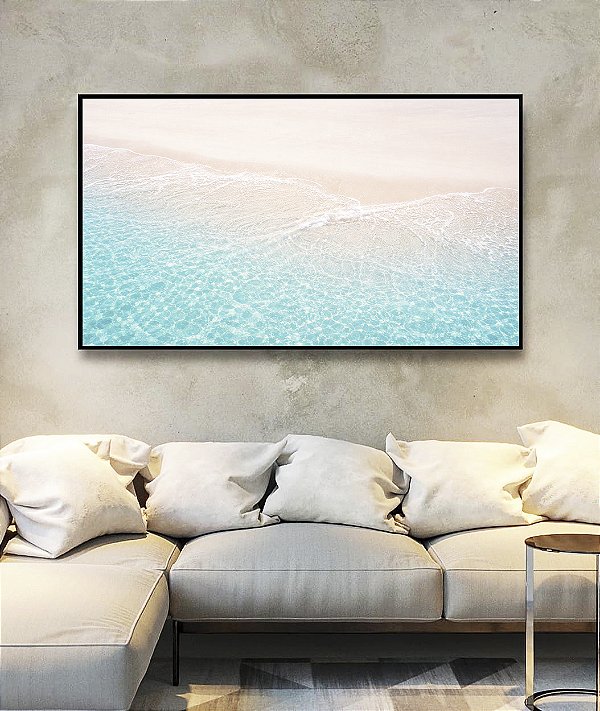Quadro Horizontal Mar Turquesa Praia Serena Areia Branca Natureza Canvas Moldura