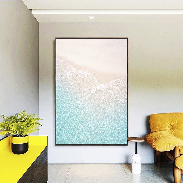 Quadro Vertical Mar Turquesa Praia Serena Areia Branca Natureza Canvas Moldura
