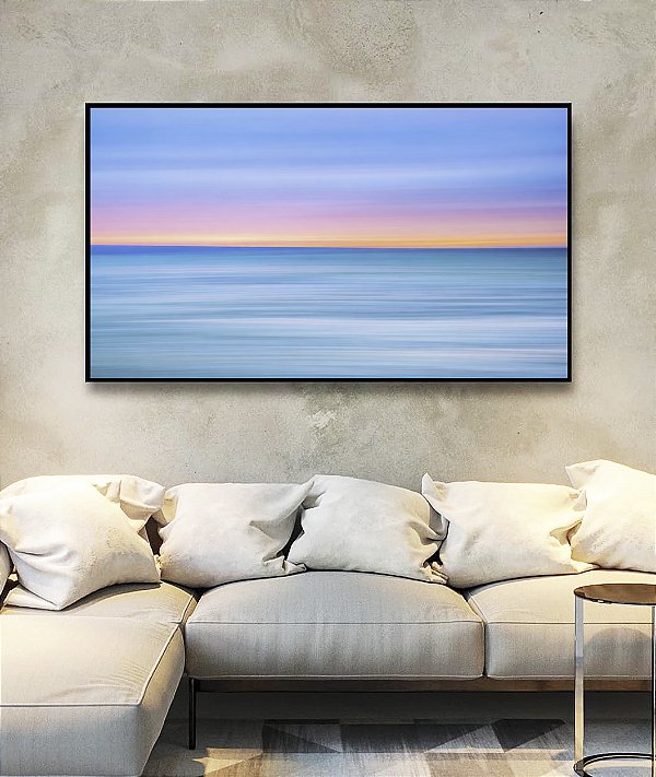 Quadro Horizontal Mar Azul Céu Azul Pôr do Sol Rosa Efeito Movimento Canvas Moldura