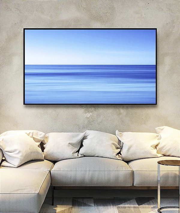 Quadro Horizontal Mar Azul Calmo Céu Claro Efeito Movimento Canvas Moldura