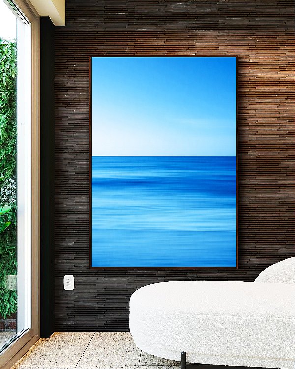 Quadro Vertical Mar Azul Calmo Céu Claro Efeito Movimento Canvas Moldura