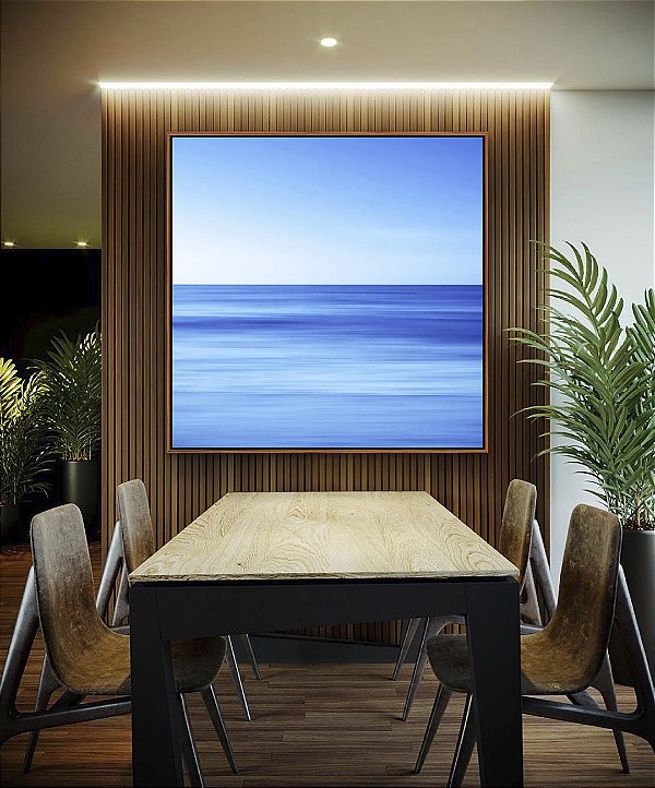 Quadro Quadrado Mar Azul Calmo Céu Claro Efeito Movimento Canvas Moldura