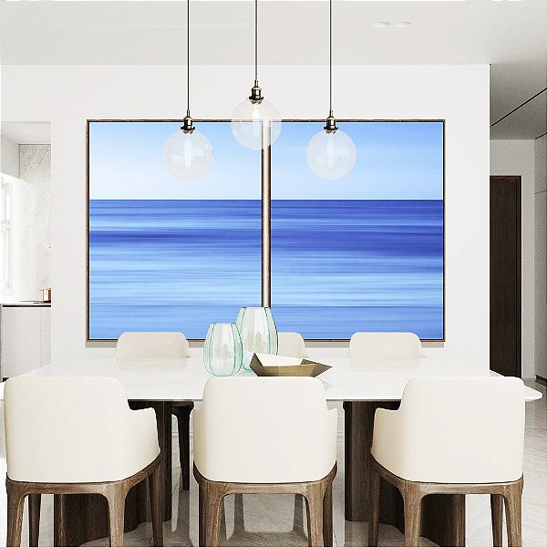 Duo de Quadros Mar Azul Calmo Céu Claro Efeito Movimento Canvas Moldura