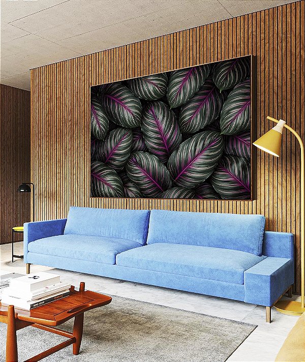 Quadro Horizontal Folhas Plantas Verde Magenta Tropical Natureza Canvas Moldura