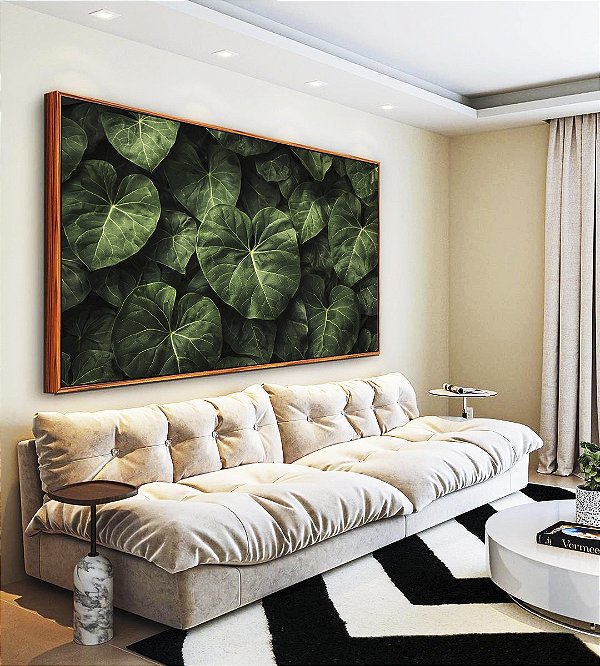 Quadro Horizontal Folhagem Verde de Planta Antúrio Tropical Natureza Canvas Moldura