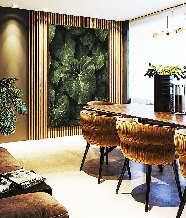 Quadro Vertical Folhagem Verde de Planta Antúrio Tropical Natureza Canvas Moldura
