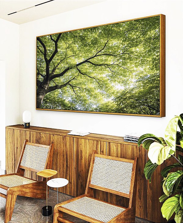 Quadro Horizontal Árvore Folhas Verdes Vibrantes Natureza Canvas Moldura