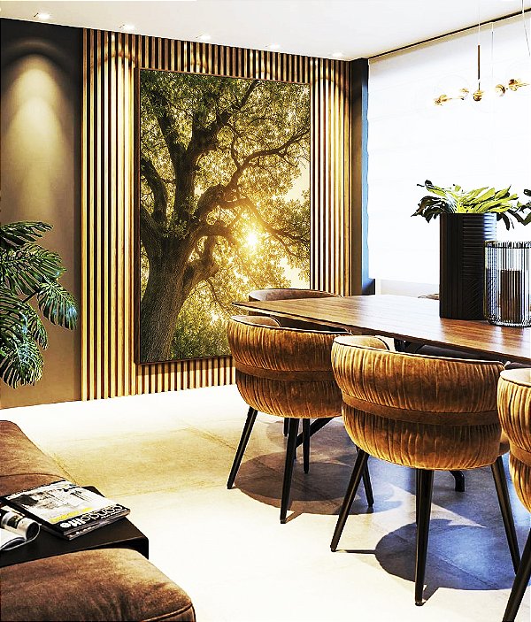 Quadro Vertical Árvore Céu Luzes Douradas Sol Natureza Canvas Moldura