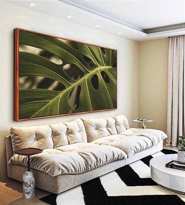 Quadro Horizontal Costela de Adão Folha Planta Verde Natureza Canvas Moldura