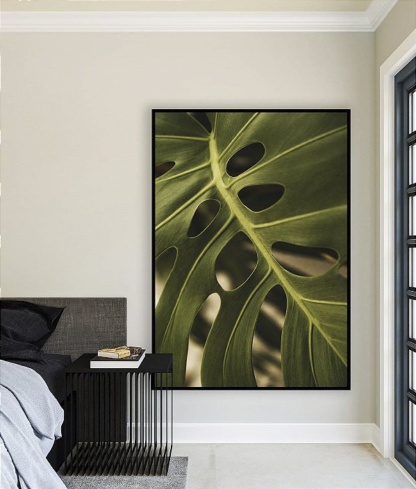 Quadro Vertical Costela de Adão Folha Planta Verde Natureza Canvas Moldura