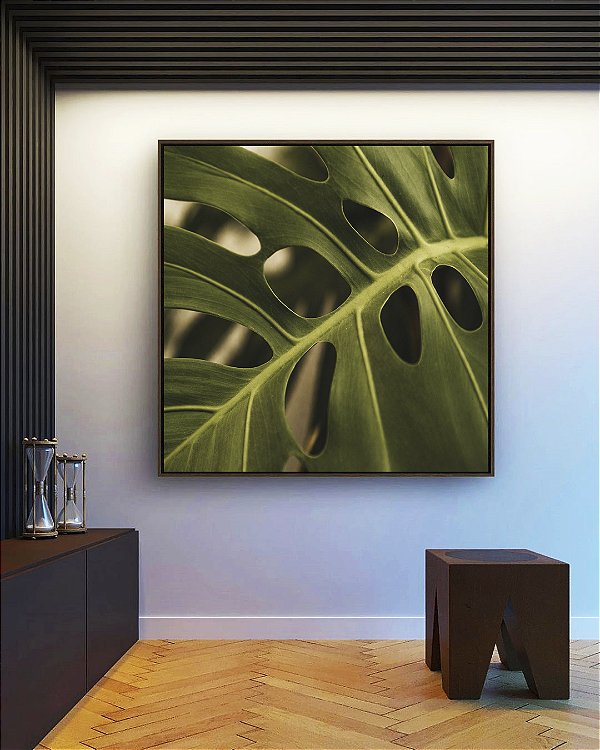 Quadro Quadrado Costela de Adão Folha Planta Verde Natureza Canvas Moldura