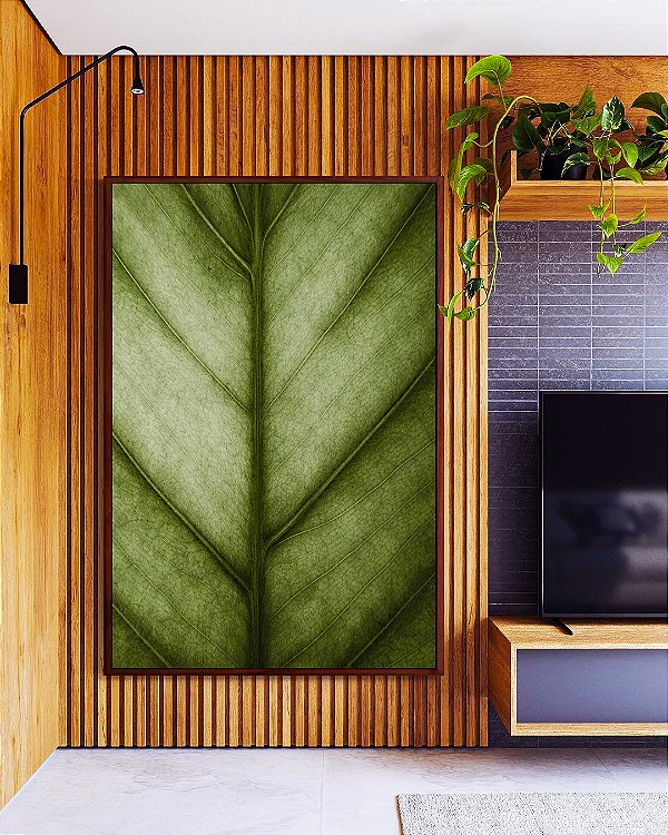 Quadro Vertical Folha Verde Textura Beleza Natural Folhagem Canvas Moldura