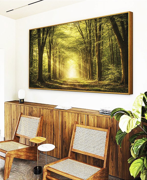 Quadro Horizontal Caminho em Floresta Arco de Árvores Sol Canvas Moldura