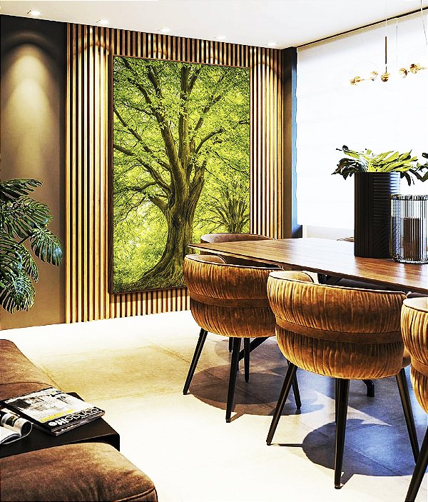 Quadro Vertical Árvores Campo Floresta Natureza Iluminada Canvas Moldura