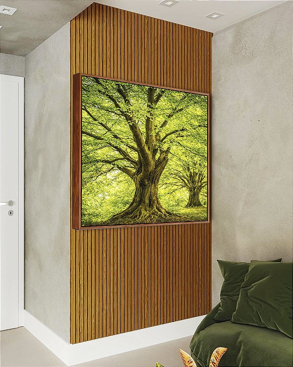 Quadro Quadrado Árvores Campo Floresta Natureza Iluminada Canvas Moldura
