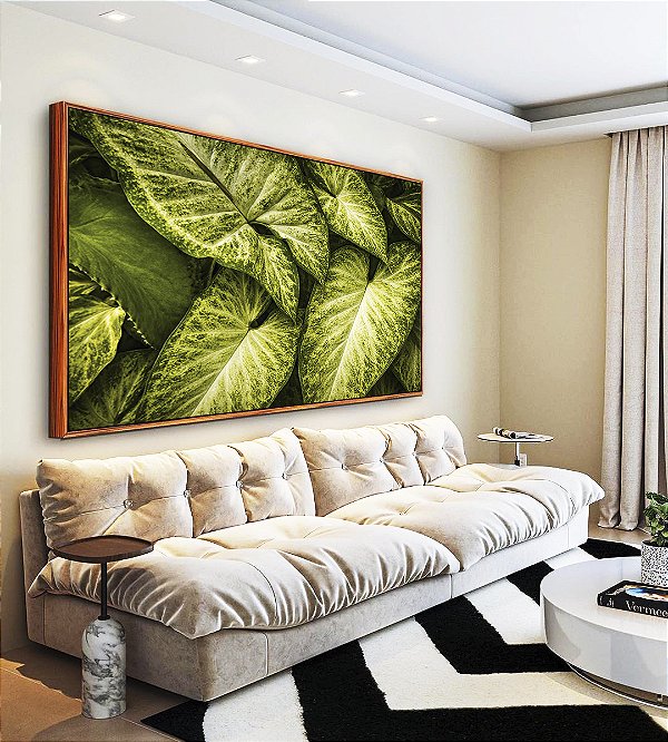 Quadro Horizontal Planta Folha Verde Claro Vivo Natureza Canvas Moldura