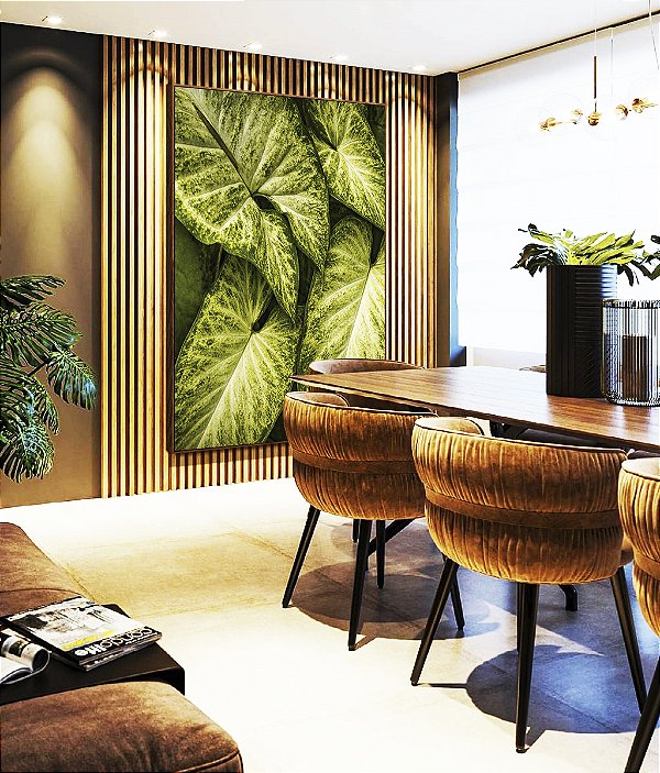 Quadro Vertical Planta Folha Verde Claro Vivo Natureza Canvas Moldura