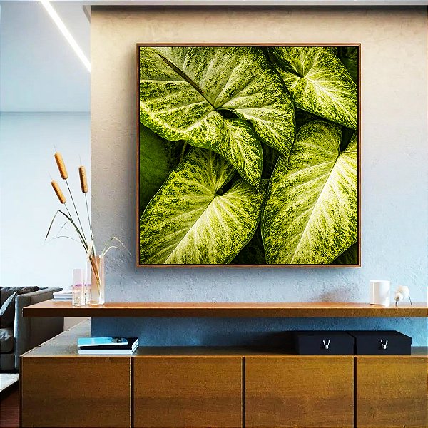 Quadro Quadrado Planta Folha Verde Claro Vivo Natureza Canvas Moldura