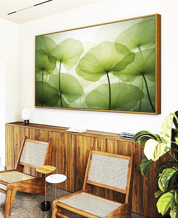 Quadro Horizontal Planta Folhas de Lótus Verde Natureza Canvas Moldura