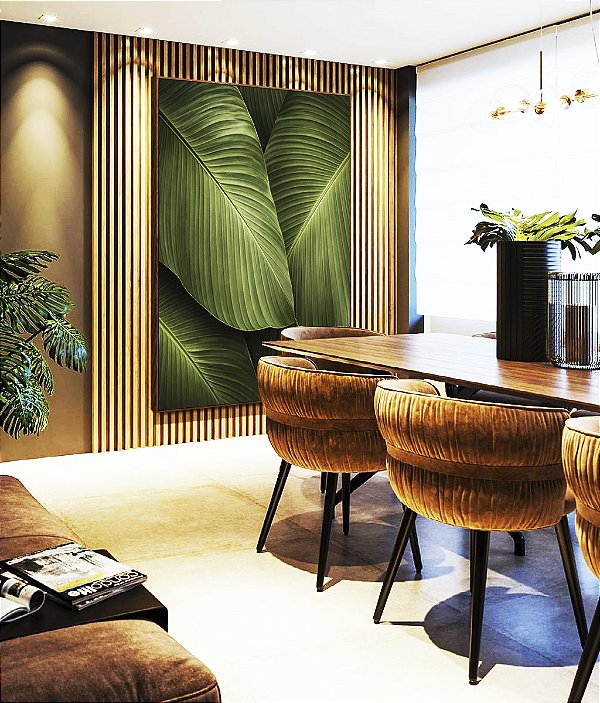 Quadro Vertical Folhagem Bananeira tropical Verde Natureza Canvas Moldura