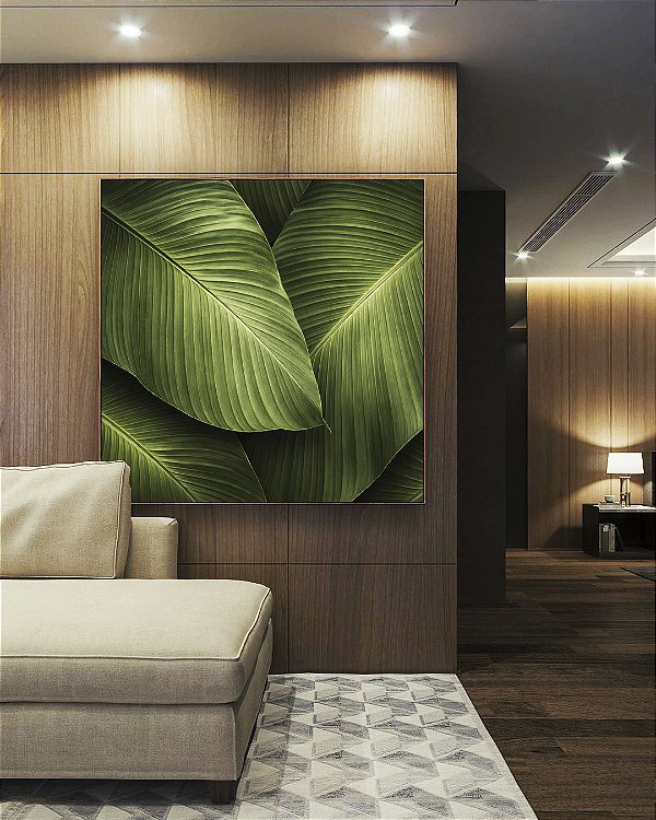 Quadro Quadrado Folhagem Bananeira tropical Verde Natureza Canvas Moldura