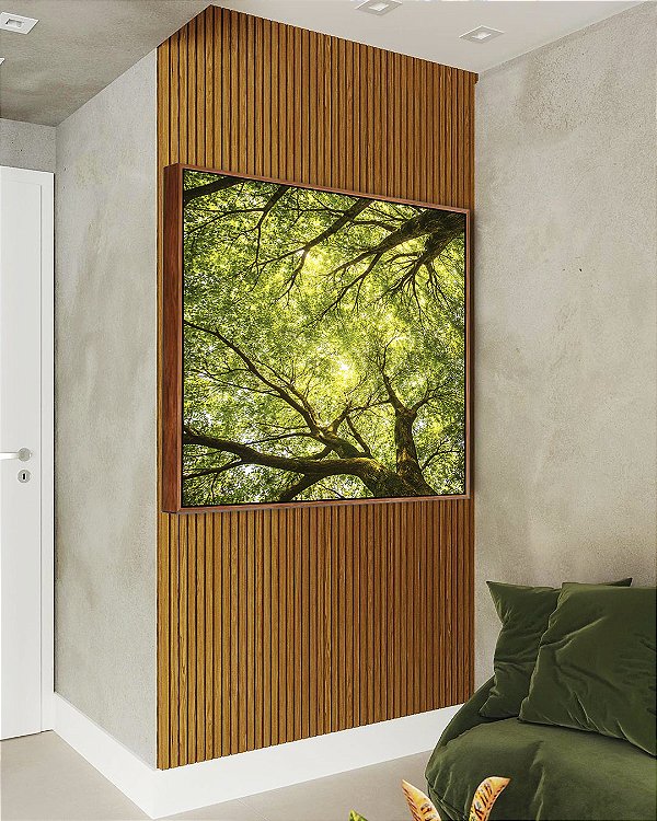 Quadro Quadrado Paisagem Céu Árvores Folhas Galhos Equilibrados Natureza Canvas Moldura