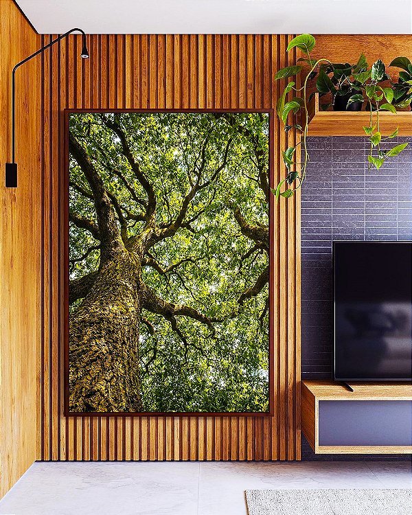 Quadro Vertical Árvores Folhas Troncos Galhos Paisagem Natureza Canvas Moldura