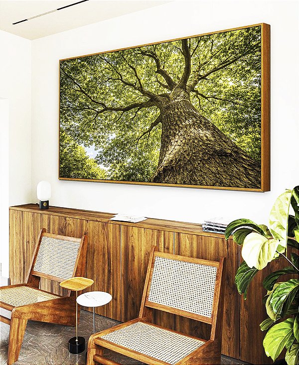 Quadro Horizontal Árvore Galhos Folhas Verdes Vibrantes Céu Paisagem Natureza Canvas Moldura