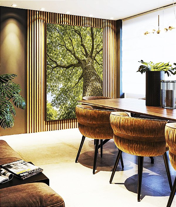 Quadro Vertical Árvore Galhos Folhas Verdes Vibrantes Céu Paisagem Natureza Canvas Moldura