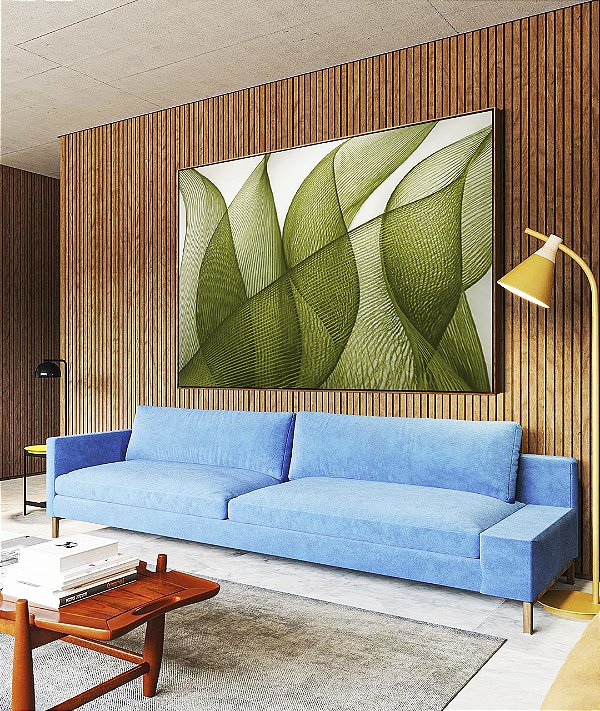 Quadro Horizontal Folhas Verdes Vibrante Abstratas Onduladas Arte Canvas Moldura