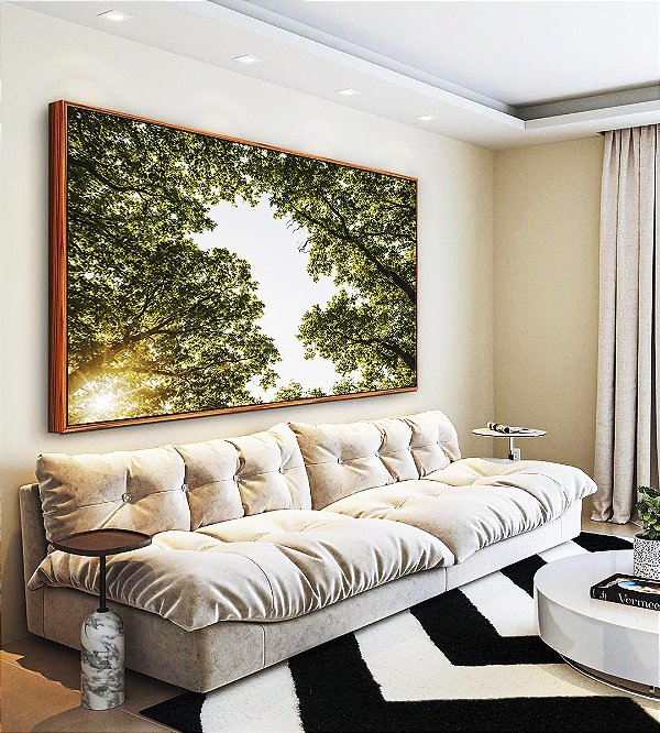 Quadro Horizontal Céu Claro Árvore Folhas Verdes Paisagem Natureza Canvas Moldura