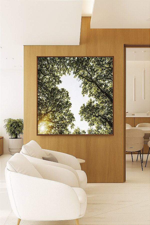 Quadro Quadrado Céu Claro Árvore Folhas Verdes Paisagem Natureza Canvas Moldura