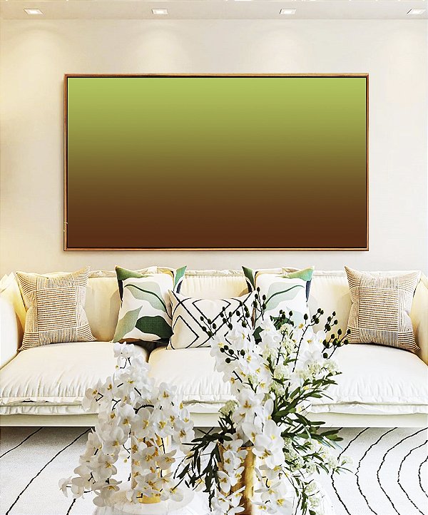 Quadro Horizontal Abstrato Degradê Verde Claro Marrom Chocolate Canvas Moldura