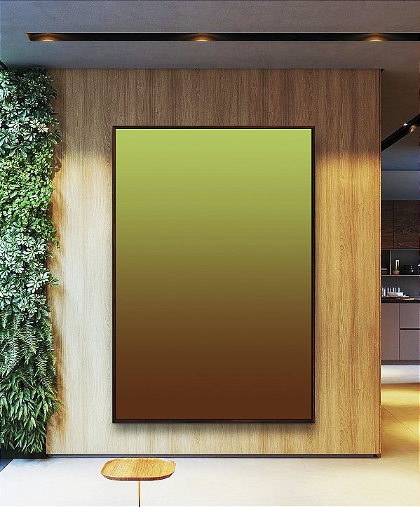 Quadro Vertical Abstrato Degradê Verde Claro Marrom Chocolate Canvas Moldura