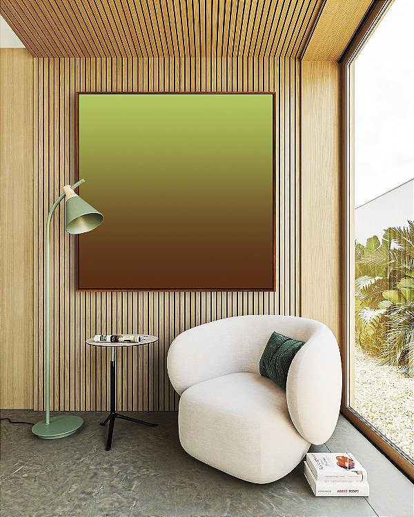 Quadro Quadrado Abstrato Degradê Verde Claro Marrom Chocolate Canvas Moldura