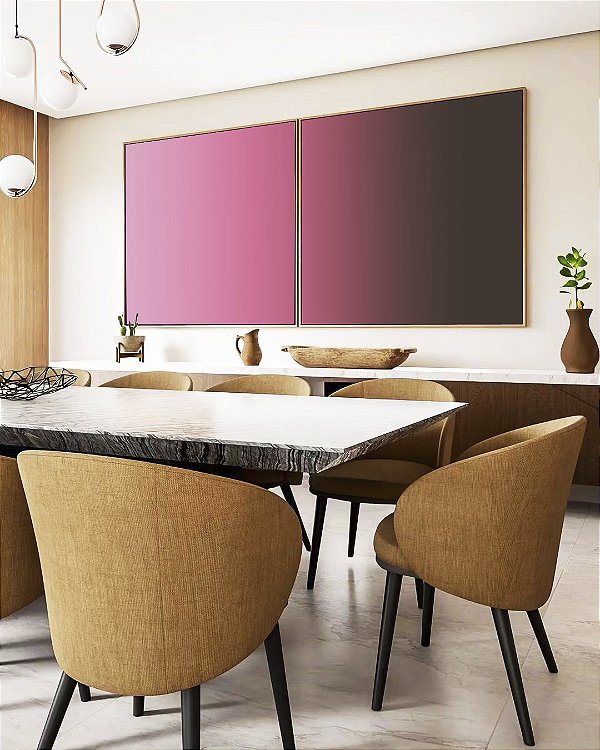 Duo de Quadros Quadrados Abstrato Degrade Rosa Vibrante cinza Canvas Moldura