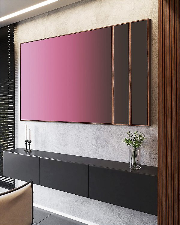 Trio de Quadros Estilizados Abstrato Degrade Rosa Vibrante cinza Canvas Moldura