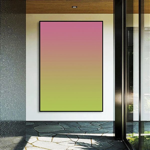 Quadro Vertical Abstrato Degradê Tons Suaves de Rosa e Verde Canvas Moldura