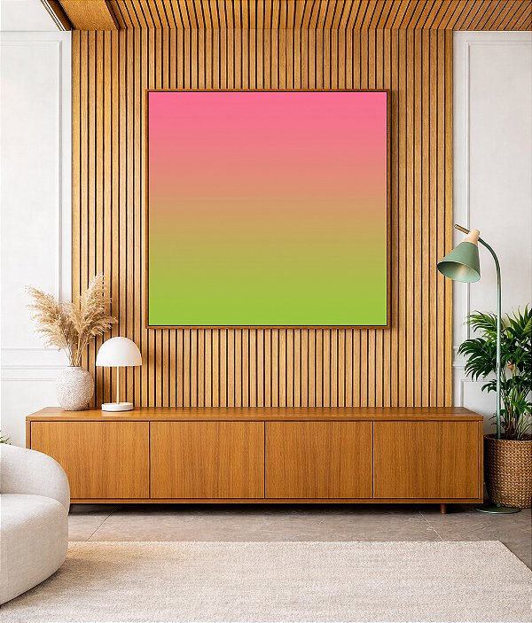Quadro Quadrado Abstrato Degradê Tons Suaves de Rosa e Verde Canvas Moldura