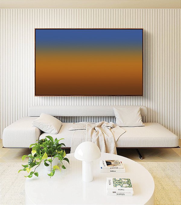 Quadro Horizontal Abstrato Degradê Marrom Terra Cobre Azul Canvas Moldura