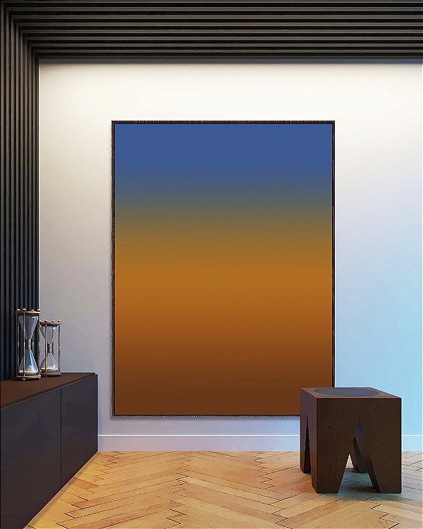 Quadro Vertical Abstrato Degradê Marrom Terra Cobre Azul Canvas Moldura