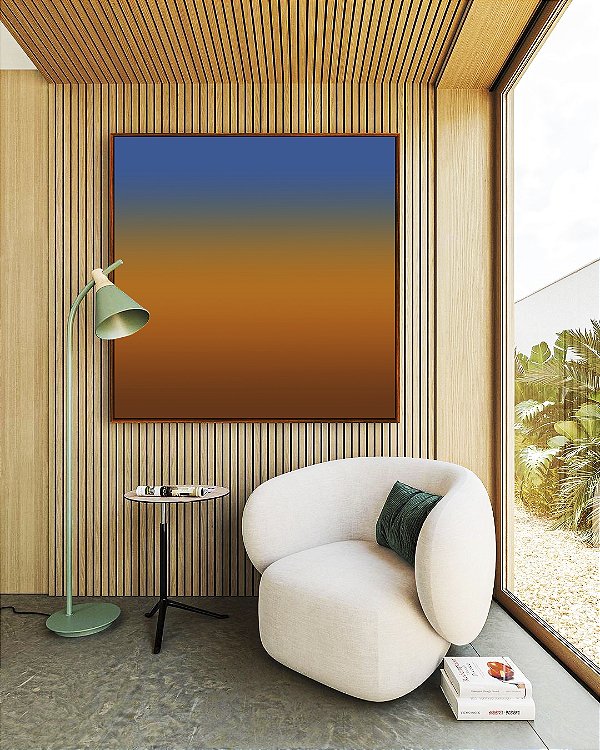 Quadro Quadrado Abstrato Degradê Marrom Terra Cobre Azul Canvas Moldura